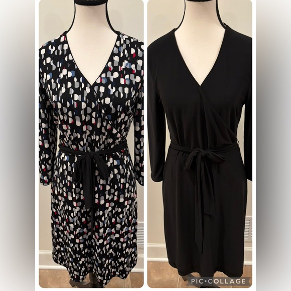 White House Black Market Dresses & Skirts - WHBM Faux Wrap Reversible Long Sleeve Jersey Dress-Black and Geometric, S